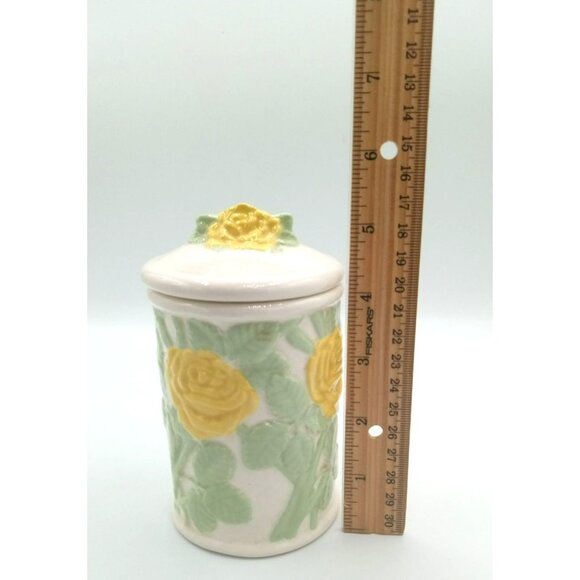 Canister Lid Ceramic Vintage Yellow Roses 5.25" Crazing Midcentury Floral Jar - Picture 2 of 16